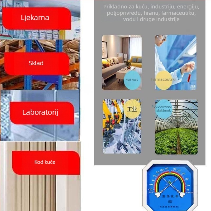 Termohigrometar za industrijsku i kućnu upotrebu, za unutarnje staklenike, laboratorije i ljekarne, uz dokument o kalibracijskom ispitivanju.
