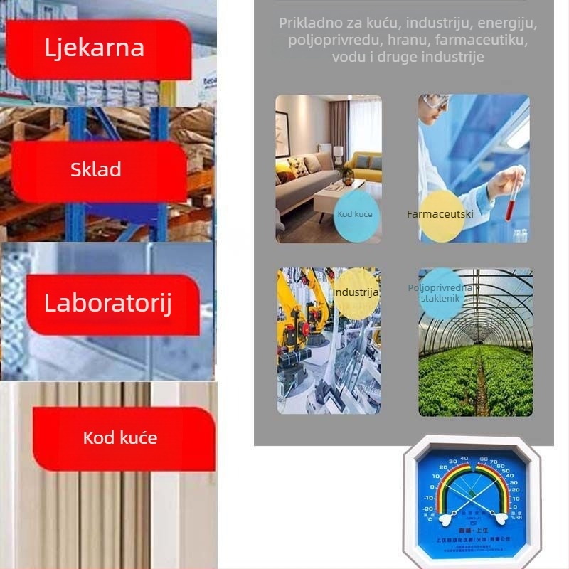 Termohigrometar za industrijsku i kućnu upotrebu, za unutarnje staklenike, laboratorije i ljekarne, uz dokument o kalibracijskom ispitivanju.