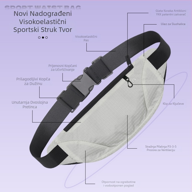 Sportska pojasna torba — ultra lagana, otporna na habanje, protiv krađe, poliester, unisex