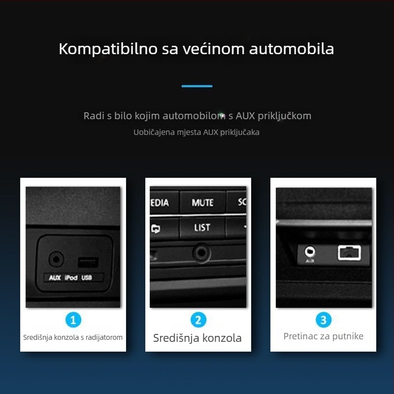 Auto AUX audio kabel, 3,5 mm muški–muški, duljina 1 m, bakreni vodič, optički kabel