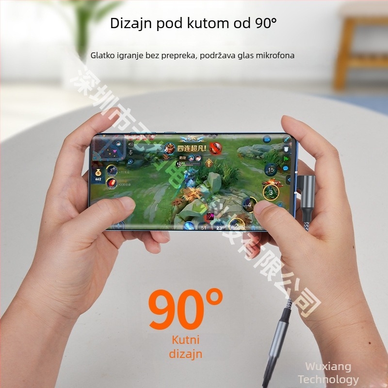 Kutni Type-C adapter za slušalice, 3,5 mm audio i punjenje, dvostruki pretvarač zvuka