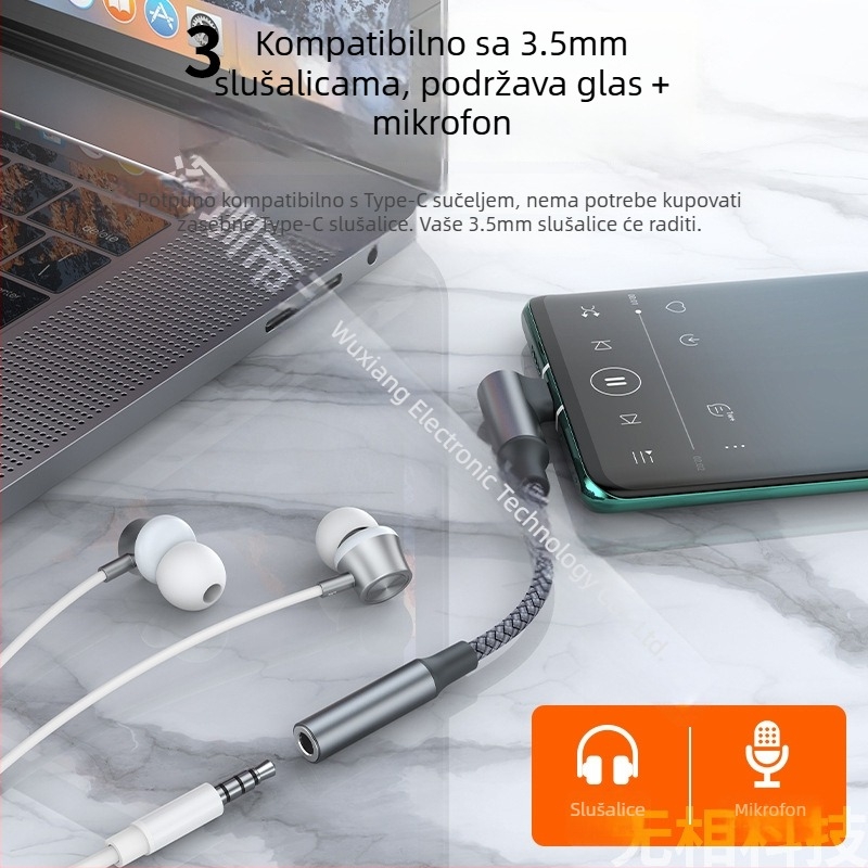 Kutni Type-C adapter za slušalice, 3,5 mm audio i punjenje, dvostruki pretvarač zvuka
