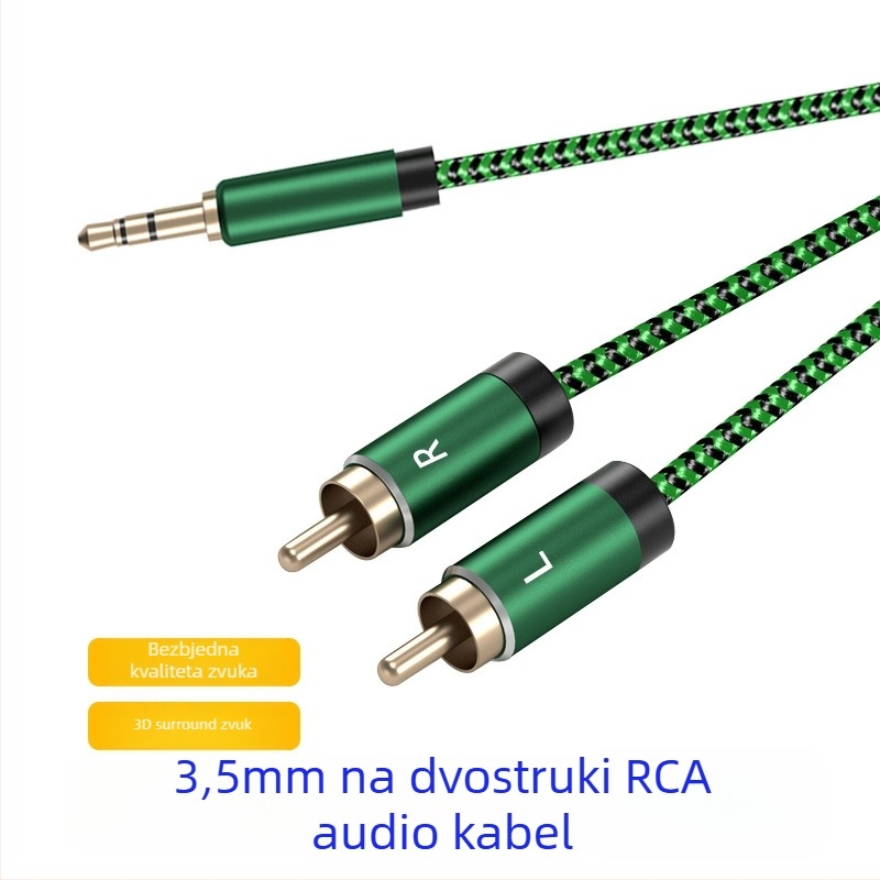 Audio kabel 3,5 mm na 2x RCA, za pojačalo i zvučnike, s pozlaćenim bakrenim vodičima