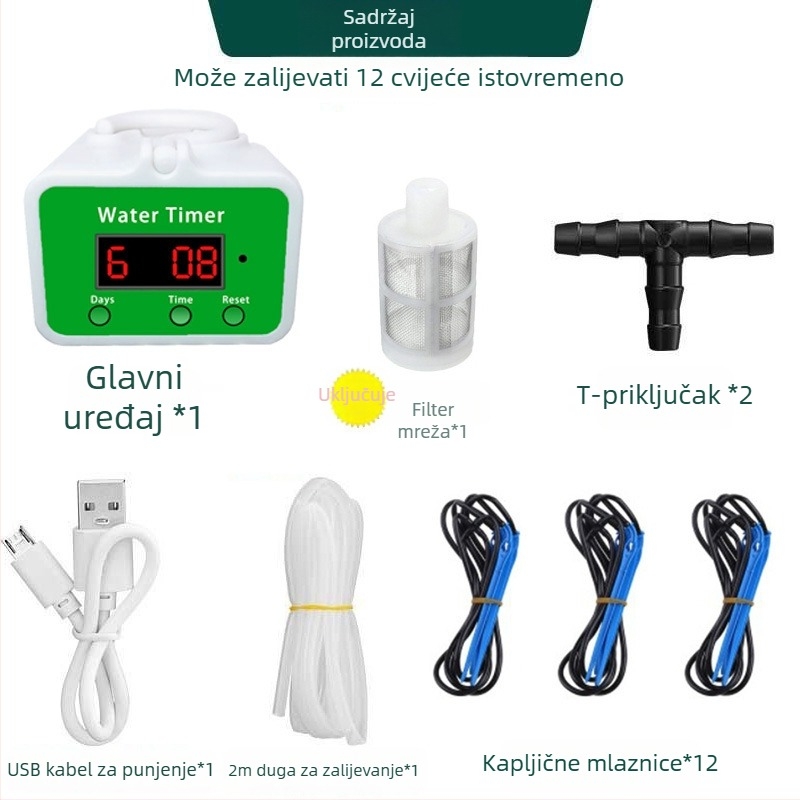 Automatsko uređaj za navodnjavanje s tajmerom za kućni vrt, kap-po-kap navodnjavanje, 1.2 L/s, plastika
