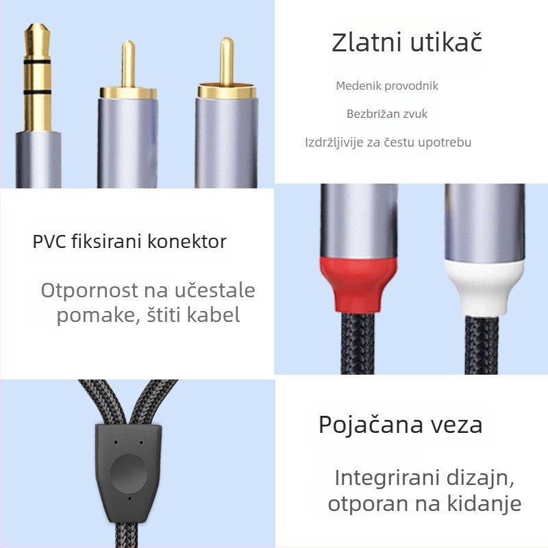 Type-C audio kabel za dvostruki RCA, 3,5 mm na dva RCA, bakreno srce, kućište od aluminijske legure, CE/FCC/ROHS, model HZ-SD-046