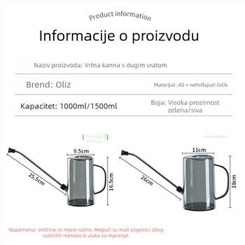 Olinze kanta za zalijevanje od nehrđajućeg čelika s dugim izljevom, velika kapaciteta za kućni vrt