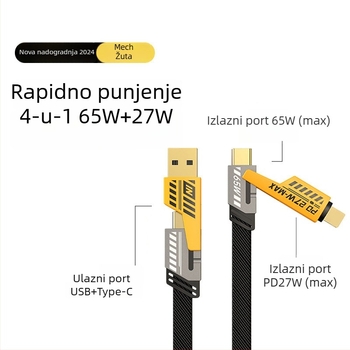 Speed Bird kabel za podatke 4-u-1 s PD65W brzim punjenjem, Lightning i USB-C, opleten od cinkovog legura