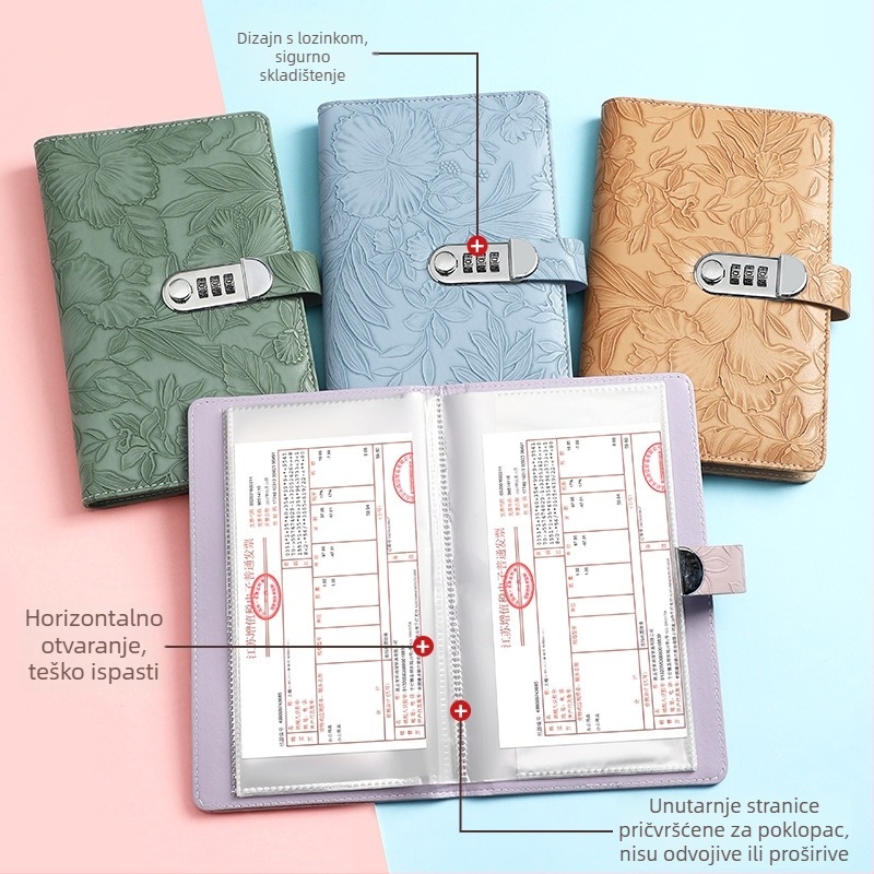 Kožni držač za depozitne listiće sa zaključavanjem lozinkom, reljefna serija