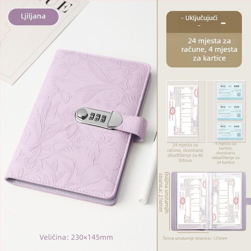 Kožni držač za depozitne listiće sa zaključavanjem lozinkom, reljefna serija