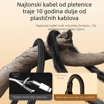 3-u-1 USB podatkovni kabel, 100W, za Apple, Android i Type-C – kabel za punjenje u automobilu, 6A