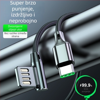 USB kutni kabel za brzo punjenje s Lightning, Micro USB i Type-C priključcima; duljine 0,5/1/2 m; maksimalni strujni tok 5A.