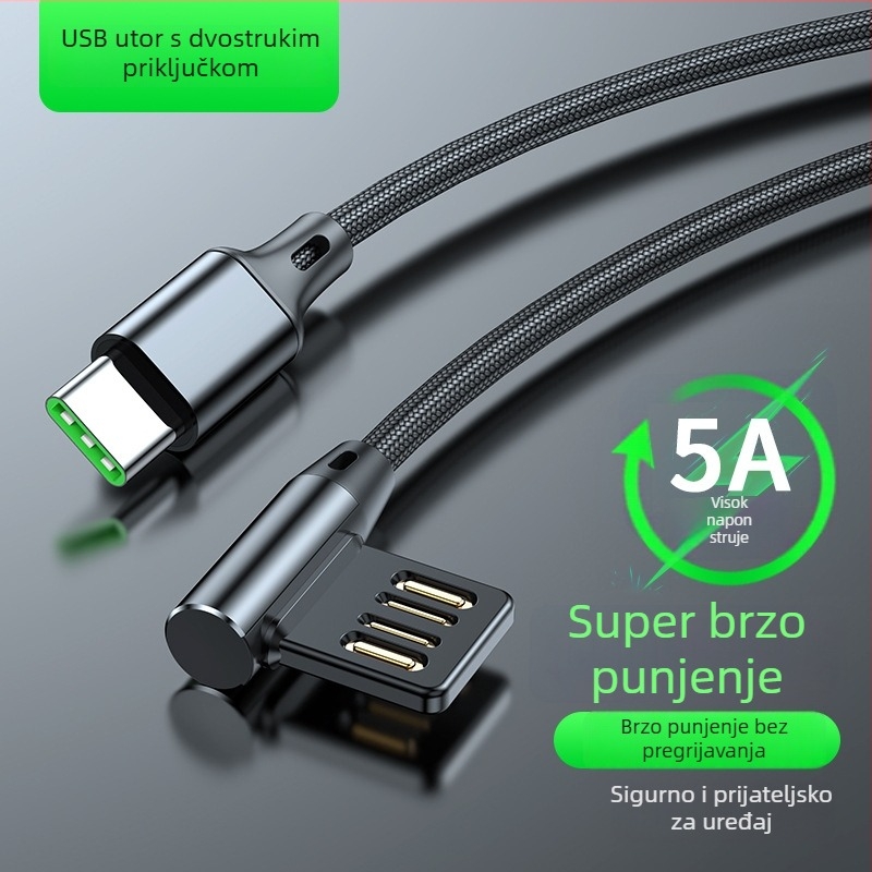 USB kutni kabel za brzo punjenje s Lightning, Micro USB i Type-C priključcima; duljine 0,5/1/2 m; maksimalni strujni tok 5A.