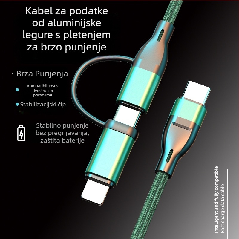 WeYoJu 3-u-1 silikonski USB kabel za Huawei i Apple — Sučelja: Type-C, Lightning, Micro USB, Mini USB; Brzo punjenje; Maksimalni izlaz 5V