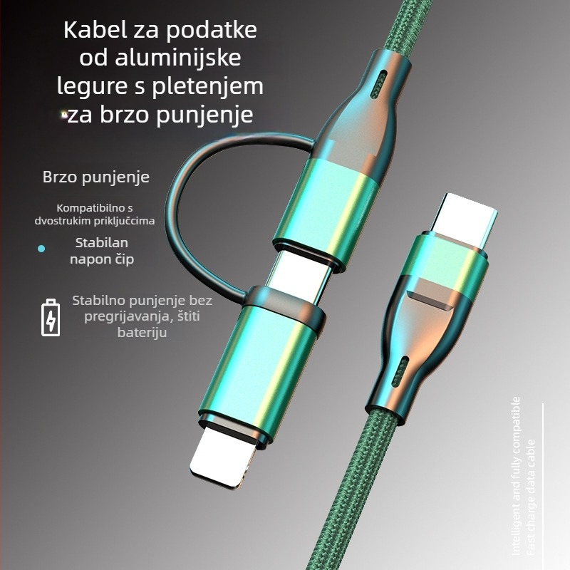 WeYoJu 3-u-1 silikonski USB kabel za Huawei i Apple — Sučelja: Type-C, Lightning, Micro USB, Mini USB; Brzo punjenje; Maksimalni izlaz 5V