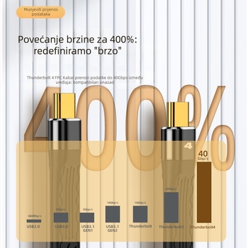 Thunderbolt 4 podatkovni kabel s fleksibilnim FPC, 8K UHD projekcija, PD 100W brzo punjenje, 40Gbps prijenos