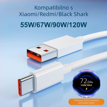 USB-C kabel za podatke s brzim punjenjem, max 120W, PVC kućište, konektor s jednim krajem