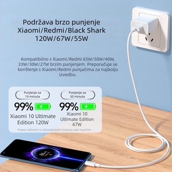 USB-C kabel za podatke s brzim punjenjem, max 120W, PVC kućište, konektor s jednim krajem
