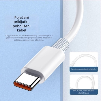USB-C kabel za podatke s brzim punjenjem, max 120W, PVC kućište, konektor s jednim krajem