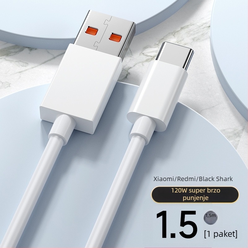 USB-C kabel za podatke s brzim punjenjem, max 120W, PVC kućište, konektor s jednim krajem