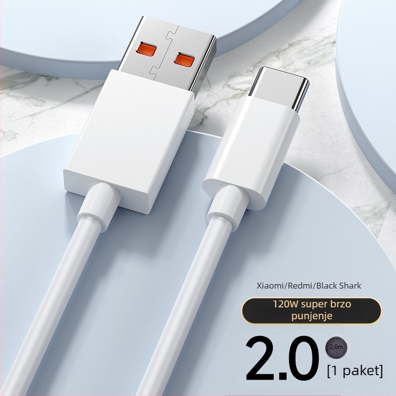 USB-C kabel za podatke s brzim punjenjem, max 120W, PVC kućište, konektor s jednim krajem