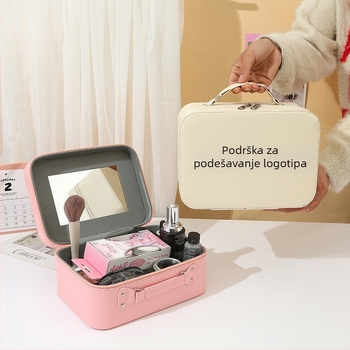 Kozmetički neseser sa ogledalom, PU koža, vodootporan, velik kapacitet, bez podstave