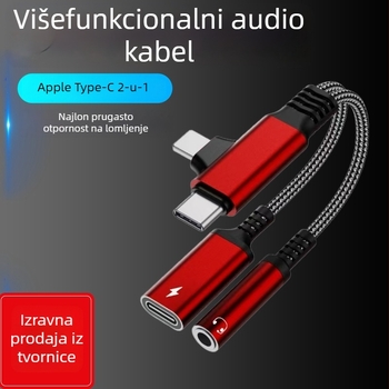 Type-C audio i punjački adapter kabel 2-u-1 za Apple, Huawei, Samsung; niklano premaz, bakrena jezgra, ROHS certificirano