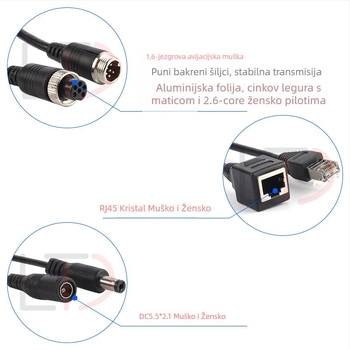 Longtaida 6P avionski automobil IPC kamera adapter kabel s RJ45 kristalnom glavom i PVC kućištem