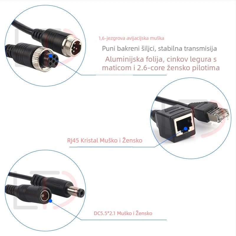 Longtaida 6P avionski automobil IPC kamera adapter kabel s RJ45 kristalnom glavom i PVC kućištem