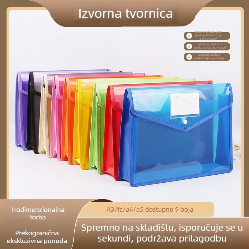 A4 PP organizator dokumenata sa zatvaranjem na kopču, velik kapacitet, šareno, za uredske i školske papire