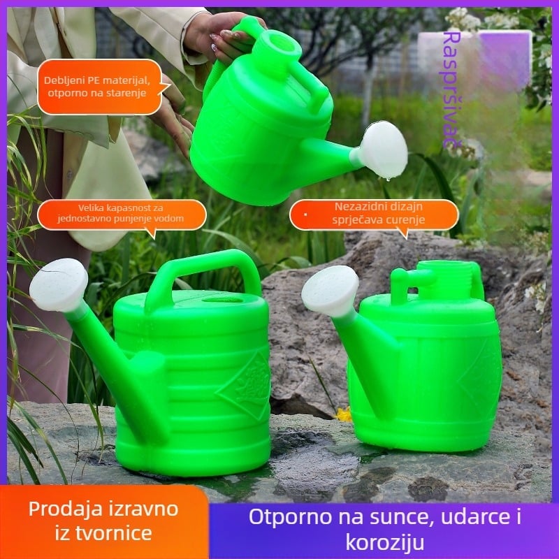Plastična kanta za zalijevanje vrta, s dugim izlazom, tuš nastavkom i regulacijom protoka gumba - Maple leaf