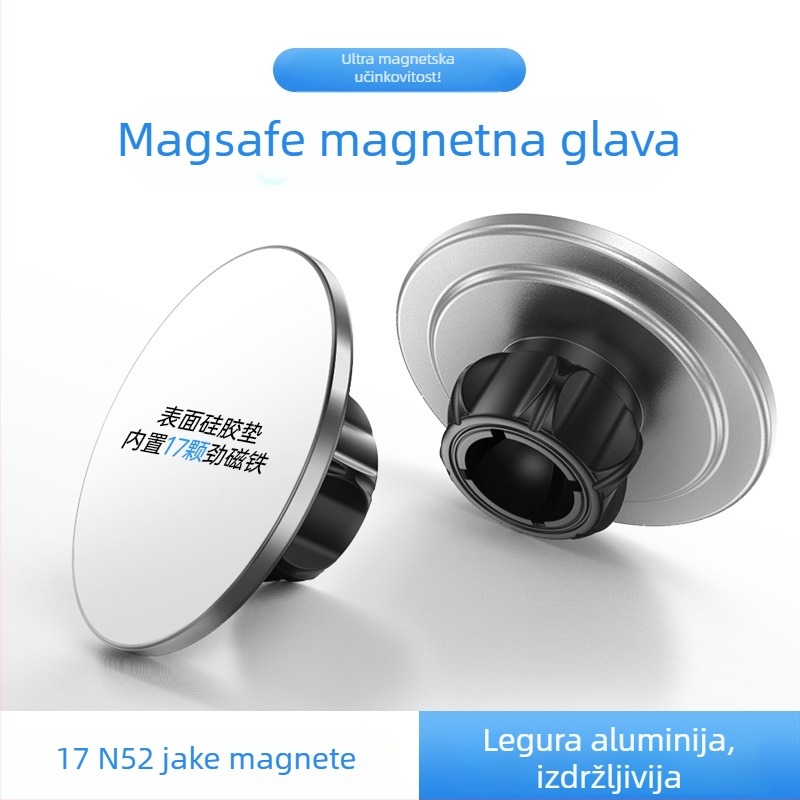 Mingcard MagSafe magnetski držač za telefon s 17 mm univerzalnom kuglastom glavom — metalna stolna i automobilna držač s jakom usisnom čašom