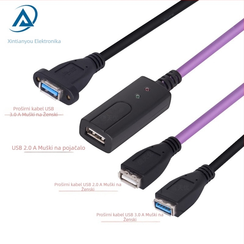 Industrijski USB2.0 kabel za kameru, Shin Tian You, duljina 1-10 m, proces proizvodnje: injekcijsko oblikovanje, kontakti zlatno obloženi bakar, PVC kabel