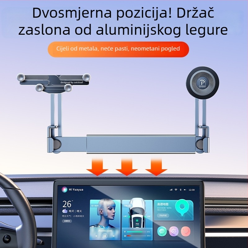 Auto nosač za središnji zaslon – držač telefona od aluminijske legure, magnetsko prianjanje i gravitacijsko dvostruko držanje