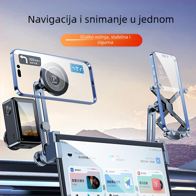 Auto nosač za središnji zaslon – držač telefona od aluminijske legure, magnetsko prianjanje i gravitacijsko dvostruko držanje