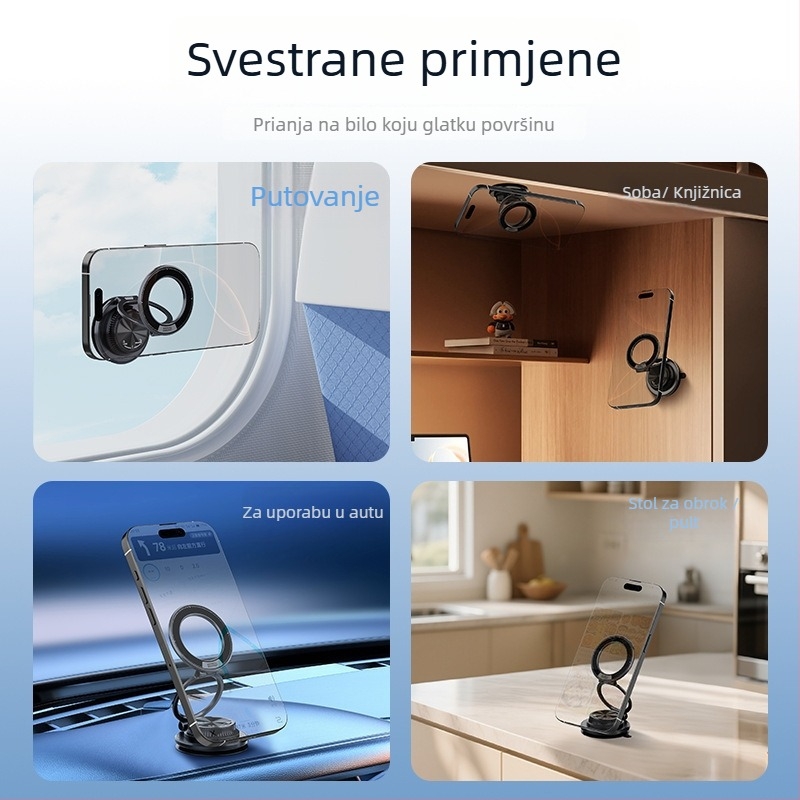 Magnetski držač za telefon u automobilu sa usisnom podlogom, 360° okret, univerzalna ploča instrument tablice