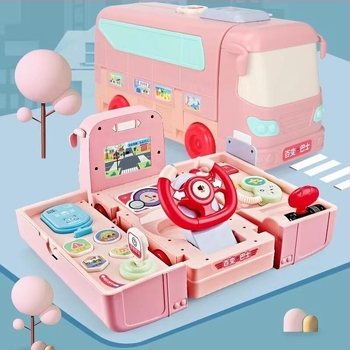 Dječja svestrana autobusna model igračka s volanom i klizačkim autom — plastika, baterijsko napajanje, svjetla i zvukovi, za dob 0–3 godine