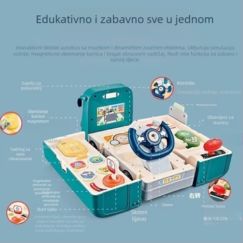 Dječja svestrana autobusna model igračka s volanom i klizačkim autom — plastika, baterijsko napajanje, svjetla i zvukovi, za dob 0–3 godine