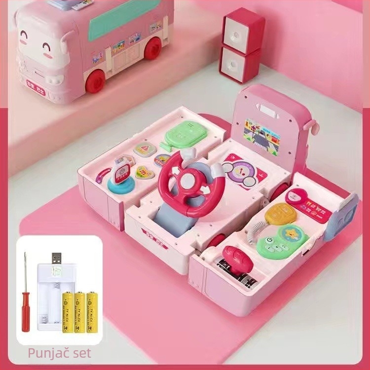 Dječja svestrana autobusna model igračka s volanom i klizačkim autom — plastika, baterijsko napajanje, svjetla i zvukovi, za dob 0–3 godine