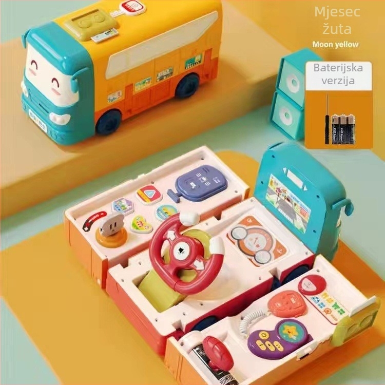 Dječja svestrana autobusna model igračka s volanom i klizačkim autom — plastika, baterijsko napajanje, svjetla i zvukovi, za dob 0–3 godine