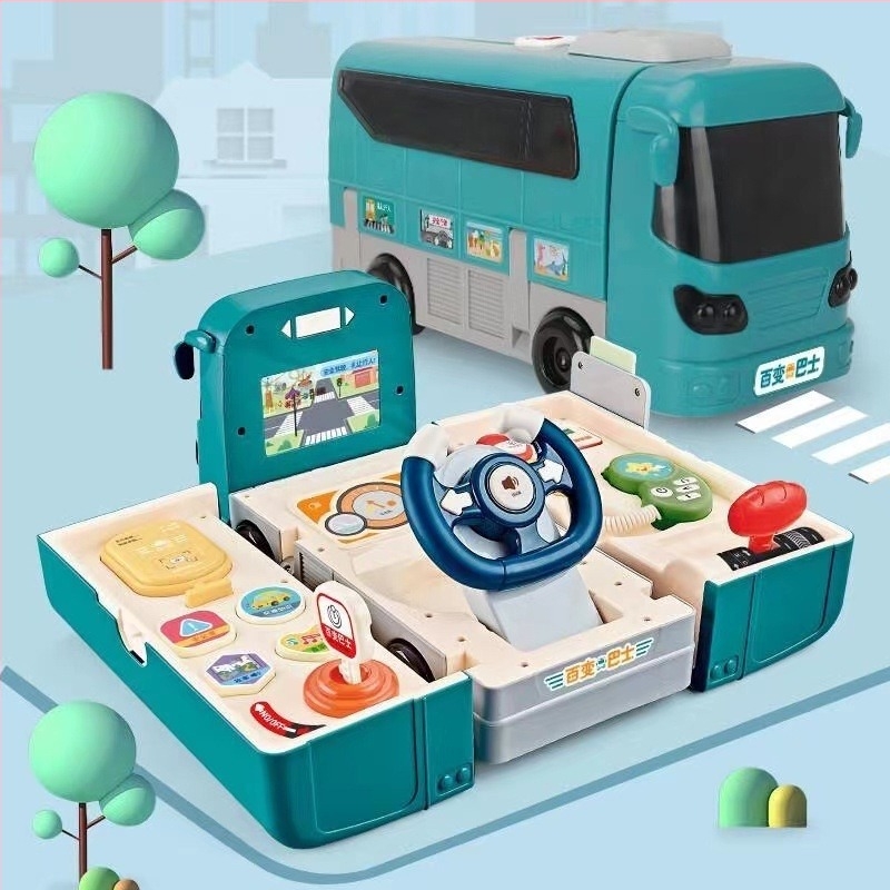 Dječja svestrana autobusna model igračka s volanom i klizačkim autom — plastika, baterijsko napajanje, svjetla i zvukovi, za dob 0–3 godine