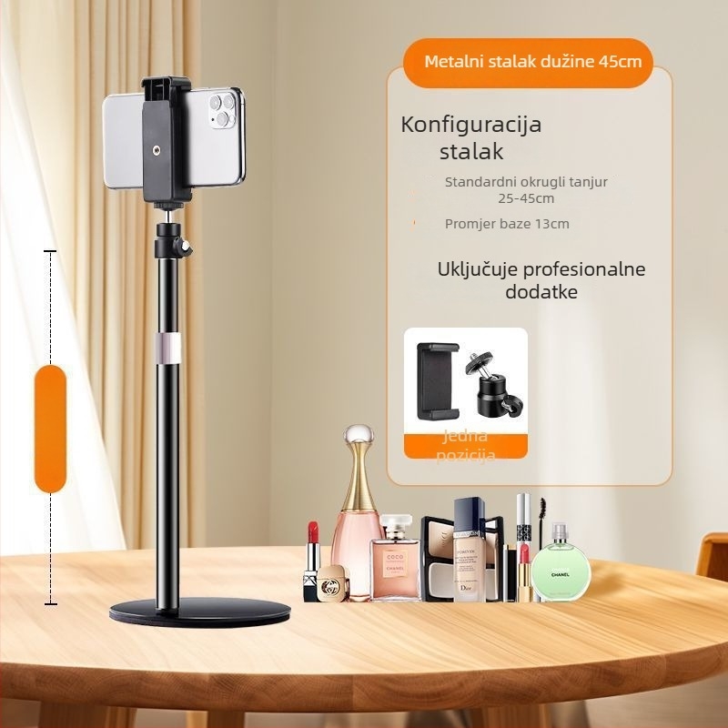 Držač za mobitel za uživo emitiranje na stolu sa teškom metalnom bazom, rotirajući, sklopiv i teleskopki