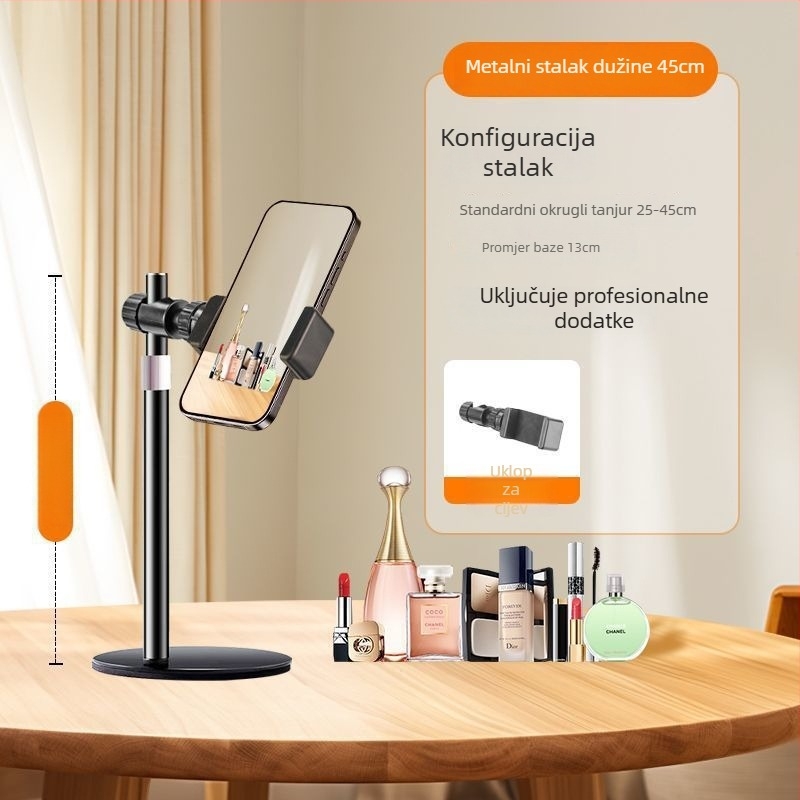 Držač za mobitel za uživo emitiranje na stolu sa teškom metalnom bazom, rotirajući, sklopiv i teleskopki