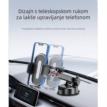 Držač za telefon u automobilu sa vakuumskom čašicom, pričvršćivanje na ventilaciju, teleskopski klip, automatsko zaključavanje, univerzalna kompatibilnost