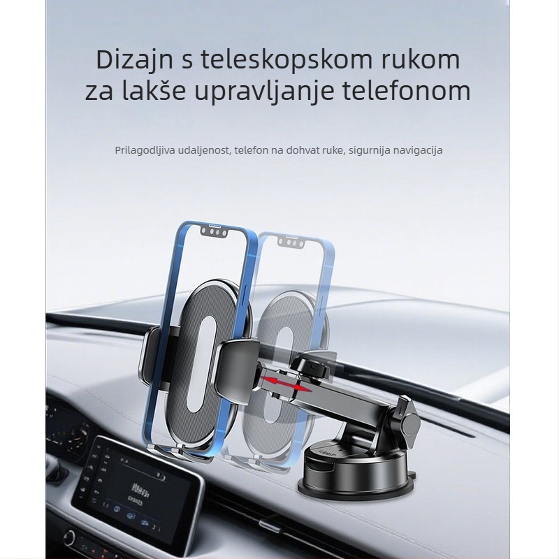Držač za telefon u automobilu sa vakuumskom čašicom, pričvršćivanje na ventilaciju, teleskopski klip, automatsko zaključavanje, univerzalna kompatibilnost