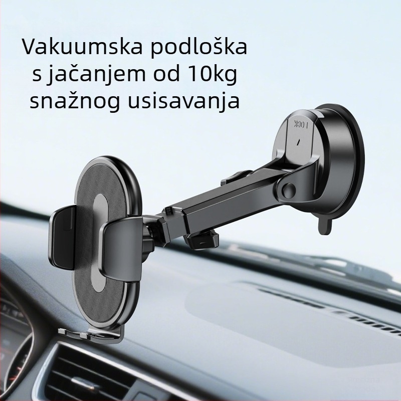 Držač za telefon u automobilu sa vakuumskom čašicom, pričvršćivanje na ventilaciju, teleskopski klip, automatsko zaključavanje, univerzalna kompatibilnost