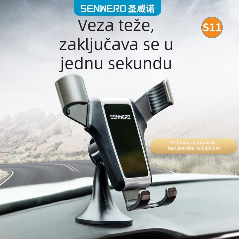 Ljepljivi držač telefona za auto na ploču i vjetrobransko staklo, model S11, minimalistički stil, snap-on ugradnja, 5W snaga