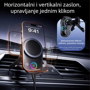 Magnetski držač za bežično punjenje za automobilsku ventilacijsku izlaznicu – 25W, magnetski, ugradnja klikom, univerzalna kompatibilnost