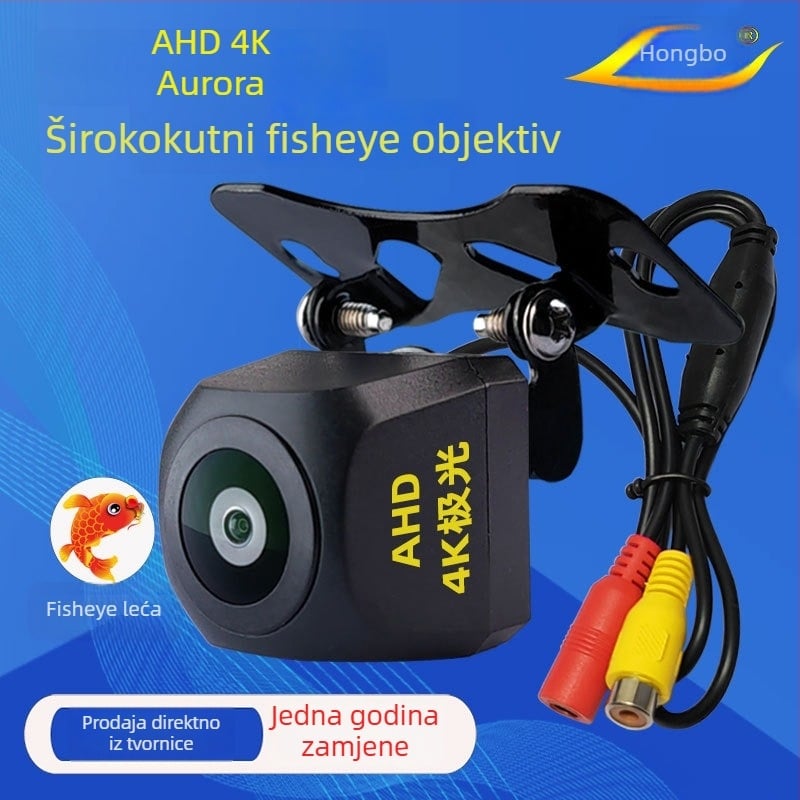 HB4 stražnja kamera — 180° prilagodljiva, AHD 720P video, napajanje 12V, ogledna slika