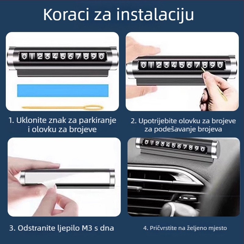 Dočasna pločica za broj parkiranja autom – 2D zaštita od sunca, držač broja mobitela, Tip 20213, Materijal: Drugo