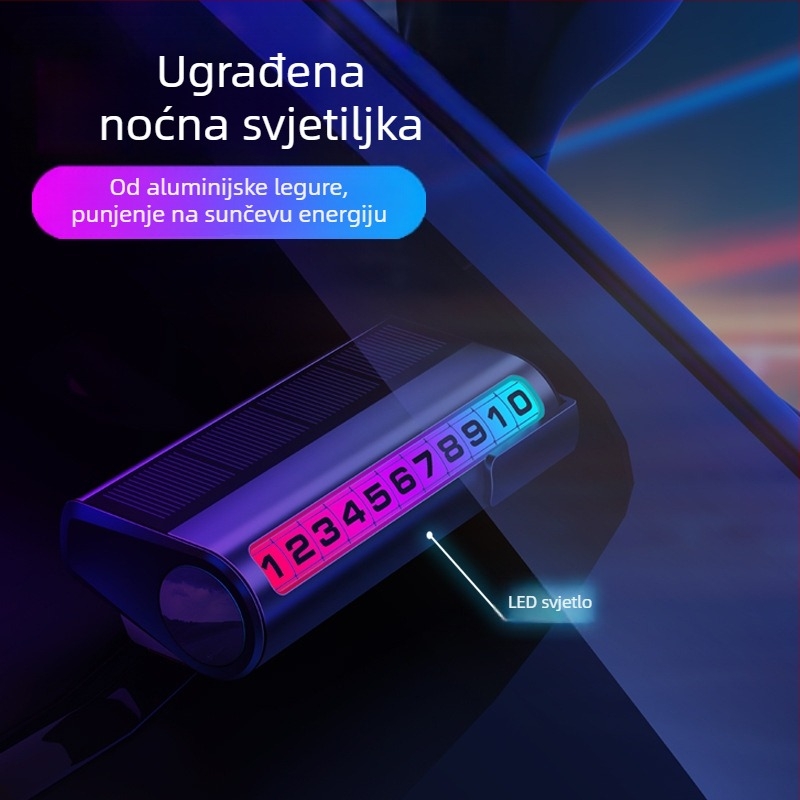 Solarna automobilska tablica za parkiranje s logom, model G2, prilagodljiva, svijetli u tami